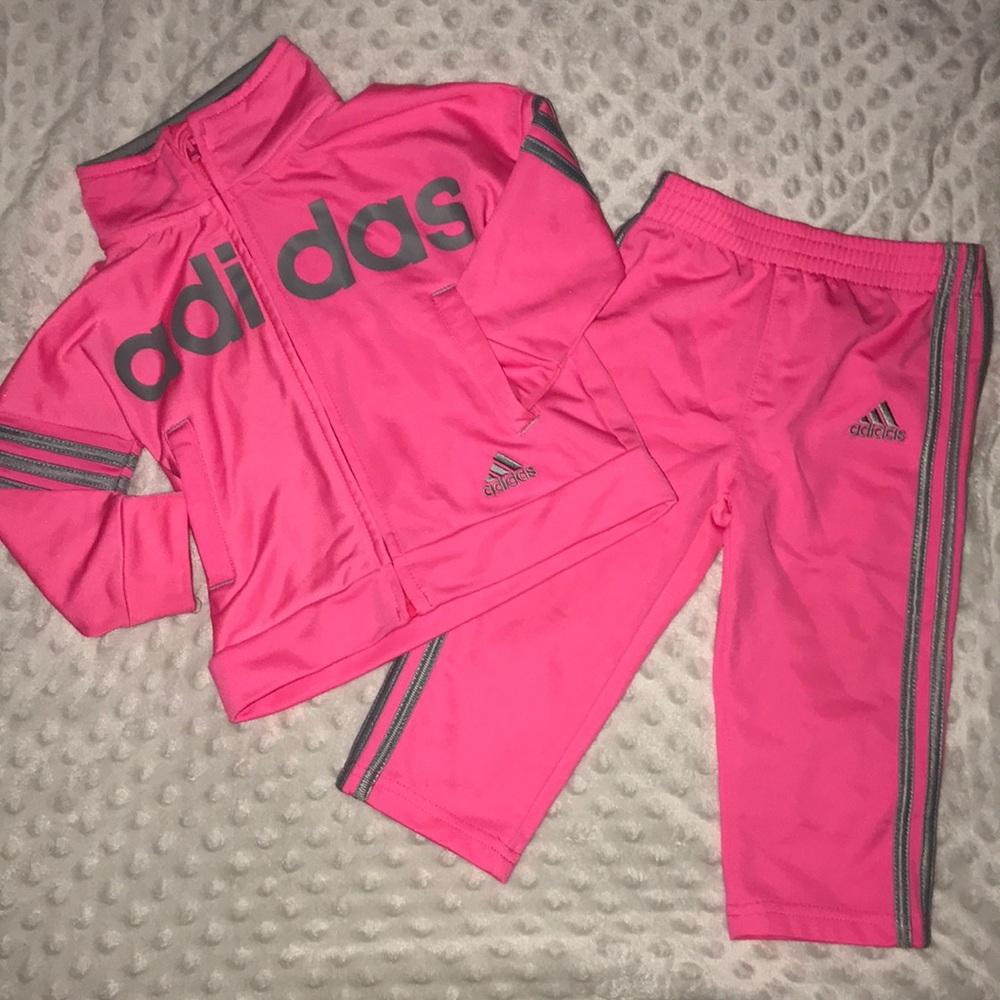 Hot Pink & Gray Toddler Adidas Track Suit